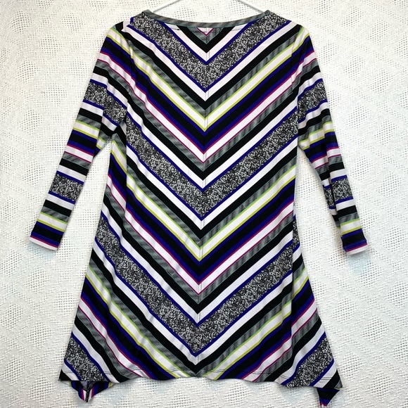 Joan Vass Striped Chevron Long Sleeve Tunic Shark Bite Hem Oversized Small Boho - Picture 2 of 6